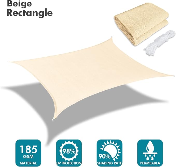 KANAGAWA 10'X13' Cream Custom Size Sun Shade Sail Rectangle UV Block Canopy - Image 2