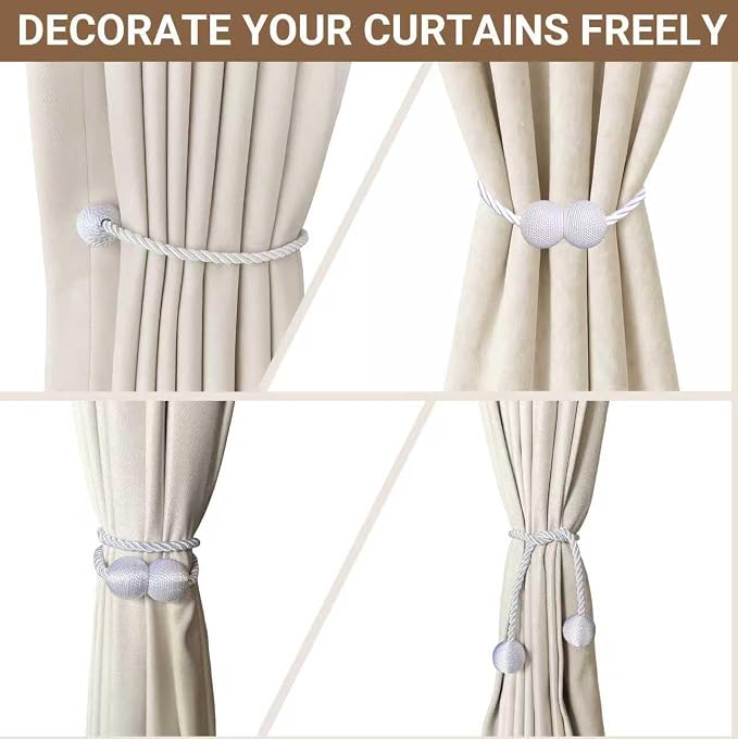 Hion Magnetic Curtain Tiebacks White 4 Pack, Curtain Tiebacks Buckles Holdbacks - Image 7