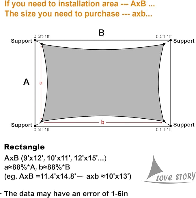 LOVE STORY Custom Size 6'x8' Butter Cream Sun Shade Sail Rectangle UV Block - Image 2
