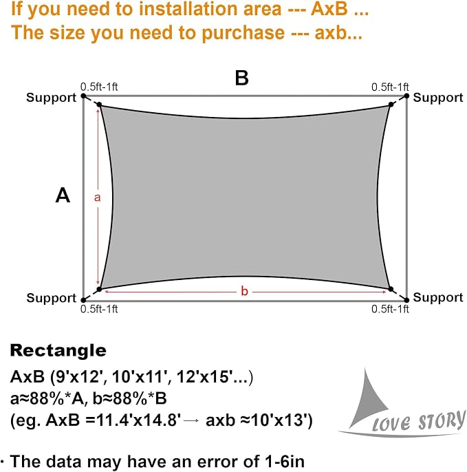 LOVE STORY Custom Size 14'x14' Dark Grey Sun Shade Sail Rectangle UV Block - Image 2