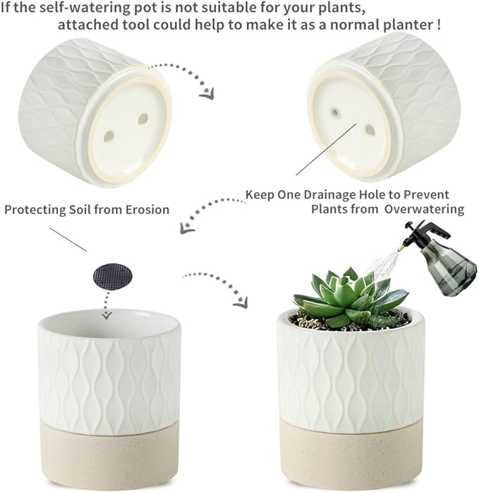 Nihow Self Watering Plant Pot for Indoor Plants: 6 Inch Ceramic Planter - Image 3