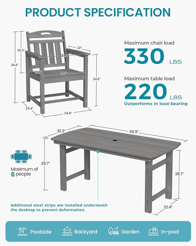 Ciokea HDPE Outdoor Patio Dining Chairs Set of 2, All-Weather Porch Chair - Image 2