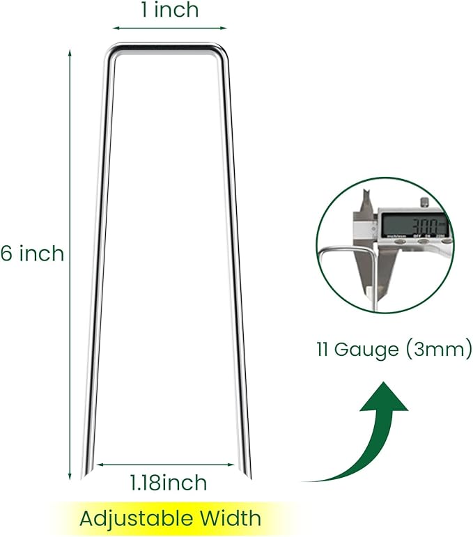 6 Inches Galvanized Garden Staples, Metal Tent Stakes, Heavy Duty U-Shaped Pins - Image 3