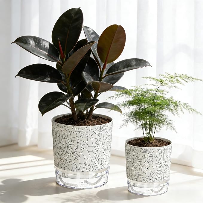 Self Watering Pots for Indoor Plants, 4/5.5 Inch Crackle Pattern Planters - Image 7