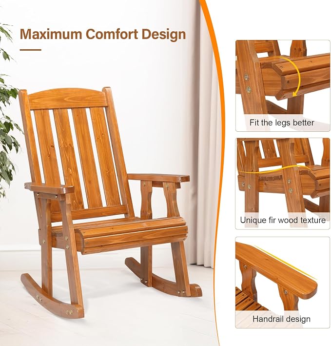 VINGLI Outdoor Rocking Chair Set of 2, Heavy Duty 600 LBS Wooden Rocking Chair - Image 6