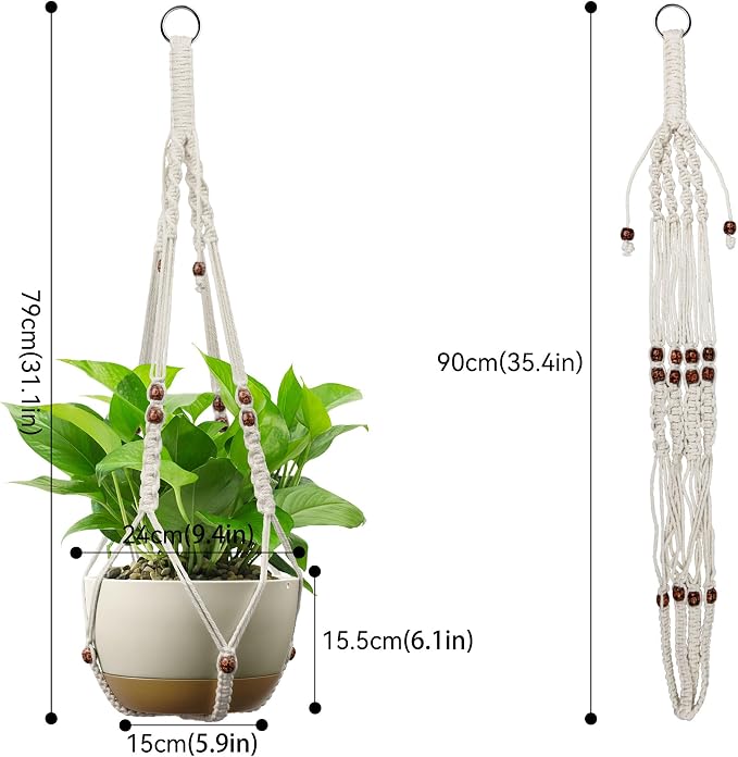 USLAI Macrame Plant Hanger Indoor Outdoor, Fits 4 to 15 Inch Pots, Strong - Image 3
