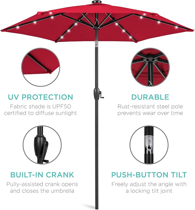 Best Choice Products 7.5ft Outdoor Solar Market Table Patio Umbrella - Image 5