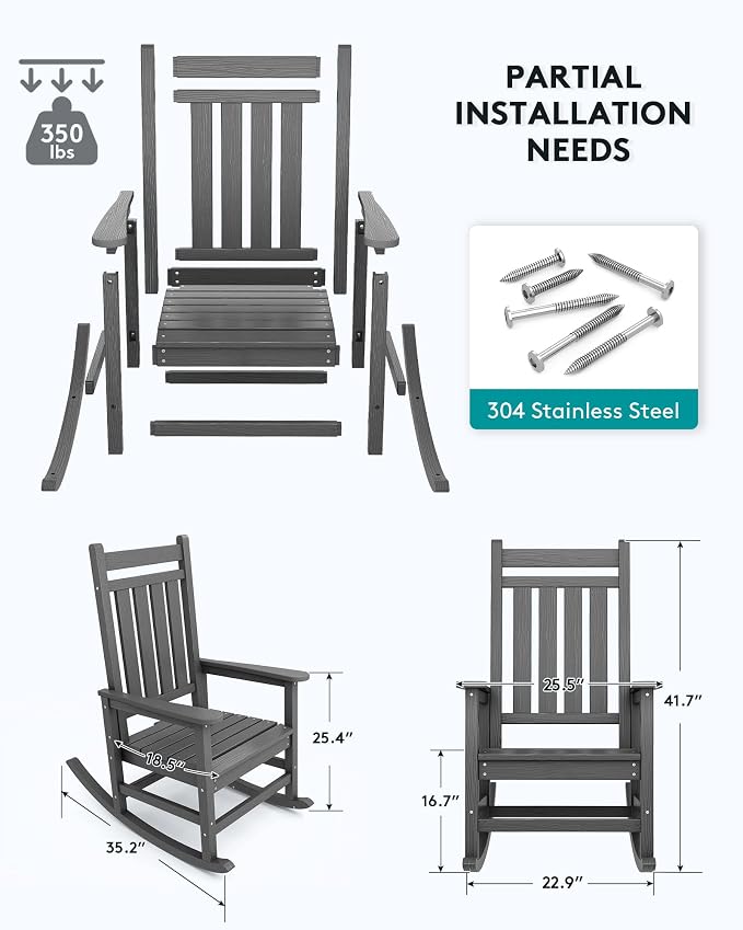 SERWALL Outdoor Rocking Chair Set of 2, HDPE Rocking Chairs - Image 3
