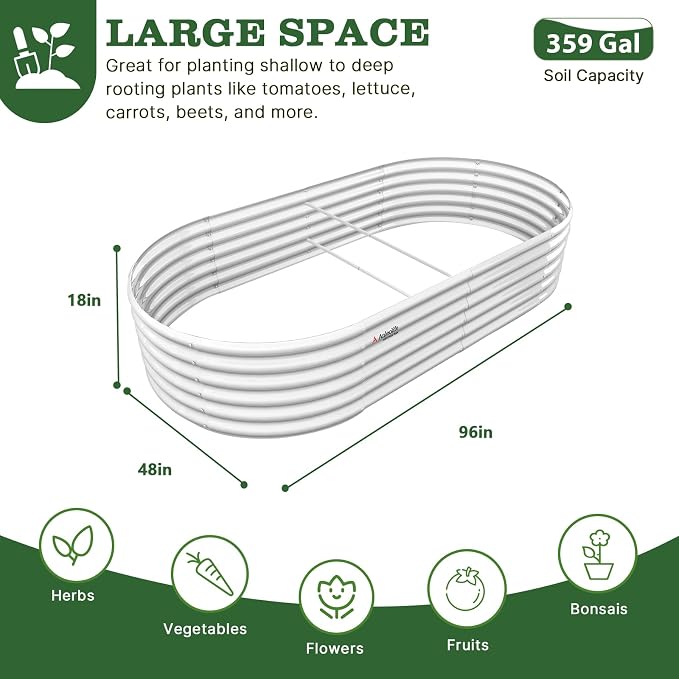 A ANLEOLIFE 8X4X1.5 ft Galvanized Raised Garden Beds Outdoor, Oval Large Metal - Image 2