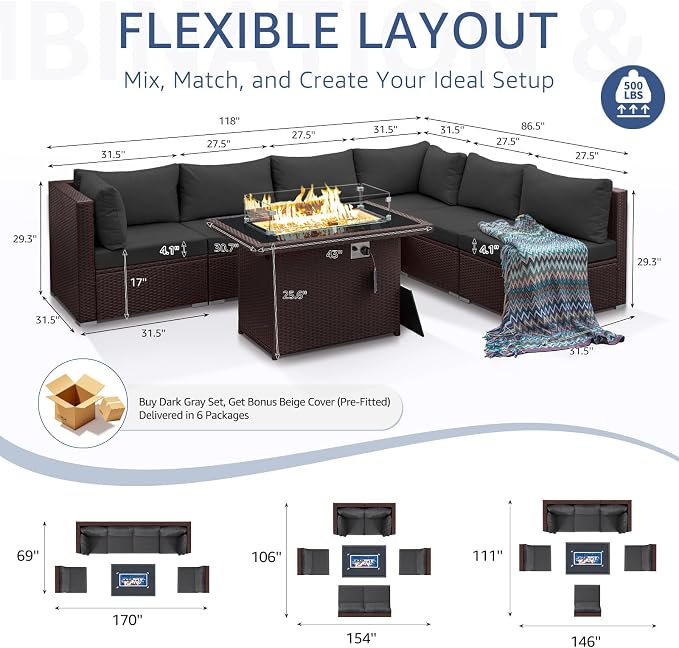 NICESOUL 7 Piece Large Size Outdoor Patio Furniture Set - Image 4