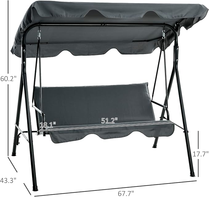 Outsunny 3-Seat Outdoor Patio Swing Chair - Image 7