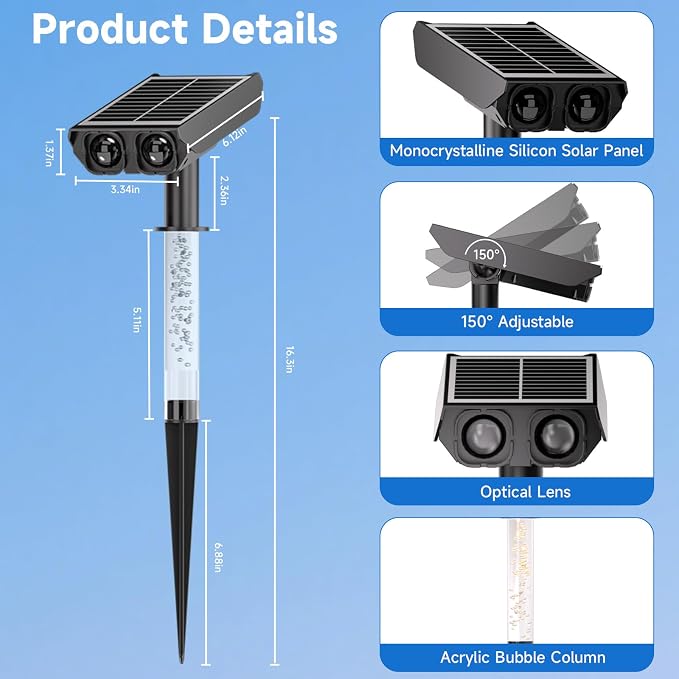 Solar Spot Lights Outdoor Adjustable Beam & PC Light Guide Column, 4 Pack Solar - Image 2
