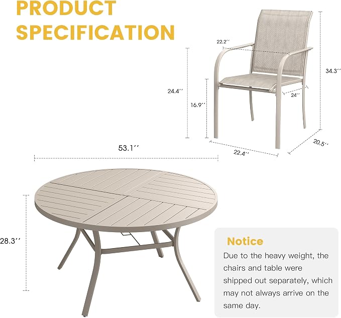VICLLAX Patio Table and Chair Set of 8, All Weather Metal Round Outdoor Dining - Image 7