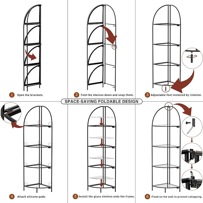 Crofy Foldable 4 Tier Corner Shelf, Metal Corner Plant Stand - Image 5
