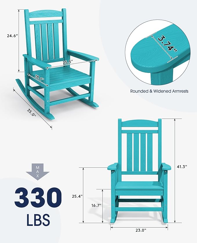 KINGYES Outdoor Rocking Chair Set of 2, High Density Polyethylene Patio Rocking - Image 2