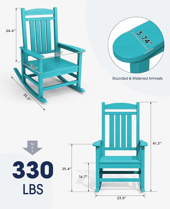 KINGYES HDPE Outdoor Rocking Chair Set of 4, All-Weather Poly Patio Rocking - Image 2