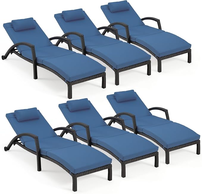 HOMREST Chaise Lounge Chairs Set of 6, PE Rattan Wicker Patio Lounge Chair by HOMREST