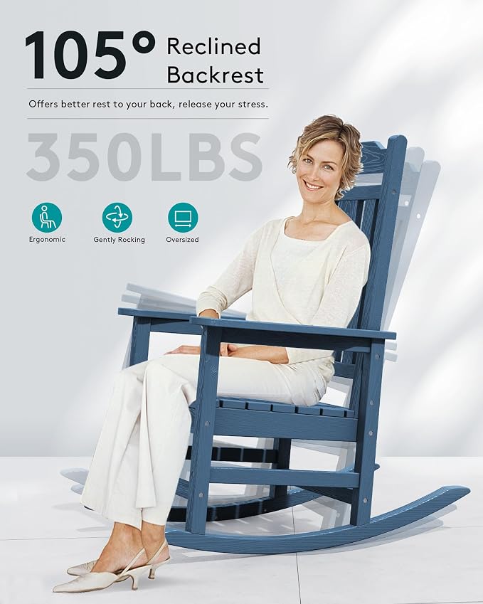 SERWALL Outdoor Rocking Chair Set of 6, Patio Rocking Chair Sets, HDPE Rocking - Image 2