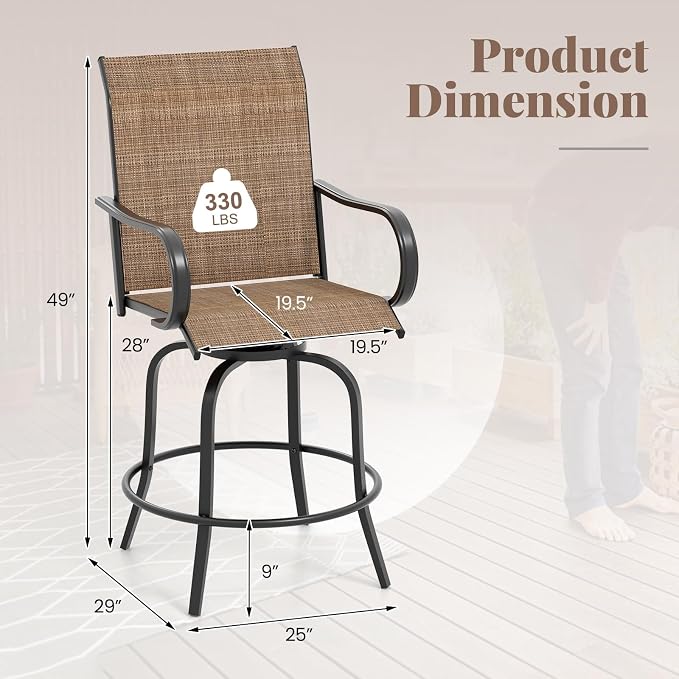 Giantex Set of 2 Swivel Outdoor Bar Stools, All-Weather Bar Height Patio Chairs - Image 4
