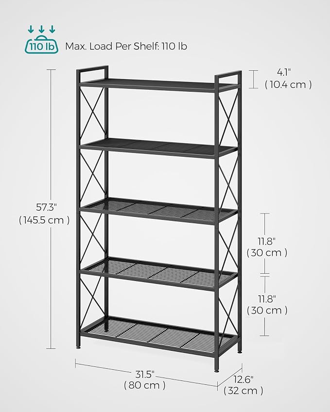 SONGMICS 5-Tier Metal Storage Rack, Shelving Unit - Image 3