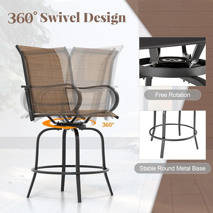 Giantex Set of 4 Swivel Outdoor Bar Stools, All-Weather Bar Height Patio Chairs - Image 5