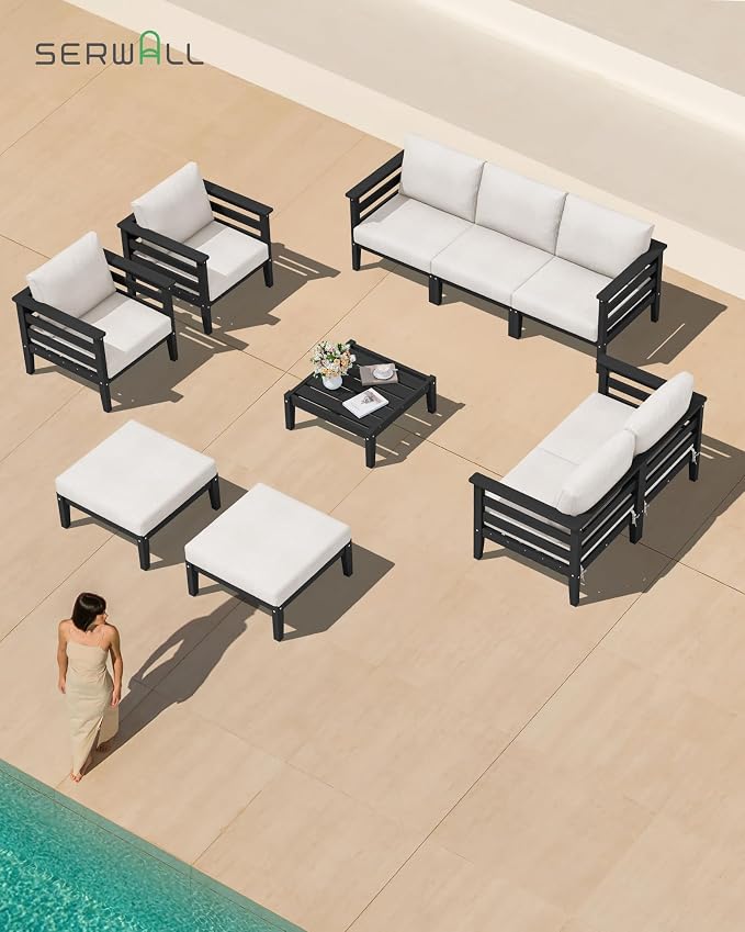 SERWALL HDPE Patio Furniture Set, 2 Pieces Outdoor Sectional Sofa Set, - Image 7