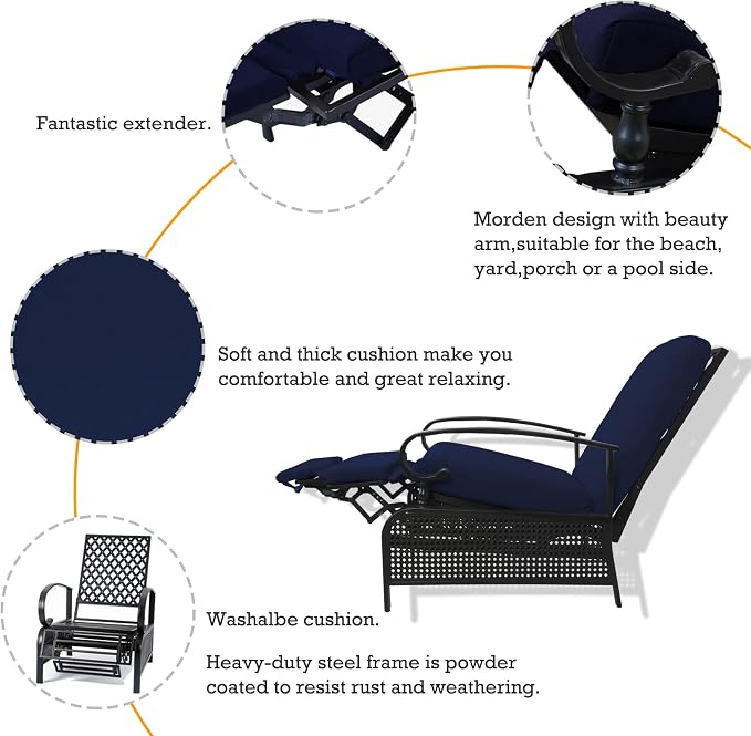 Kozyard Adjustable Outdoor Reclining Lounge Chair, Cushioned Patio Chaise Lounge - Image 5