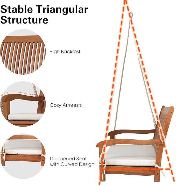 Tangkula 2 Person Hanging Porch Swing, Outdoor Bench Swing - Image 7