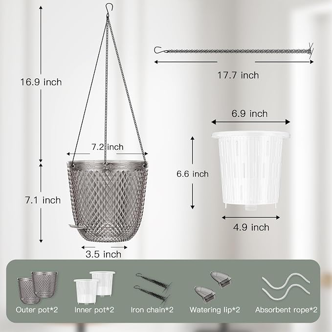 QCQHDU Self Watering Hanging Pots, 2 Pack 7.2 Inch Hanging Planters - Image 3