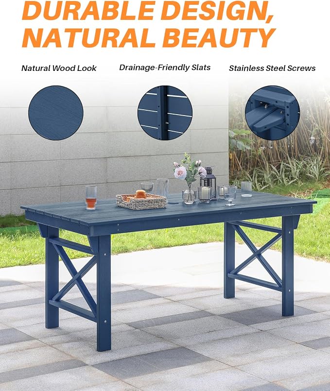 HDPE Outdoor Dining Table, 66.9” Rectangle Patio Dining Table - Image 8
