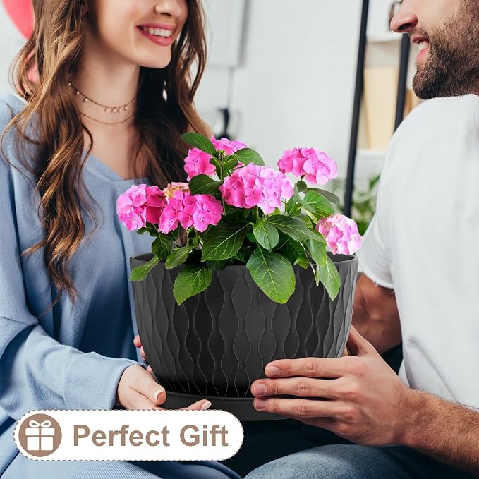 12 Inch Large Plant Pots for Indoor or Outdoor Plants, Wide Water Ripples - Image 5