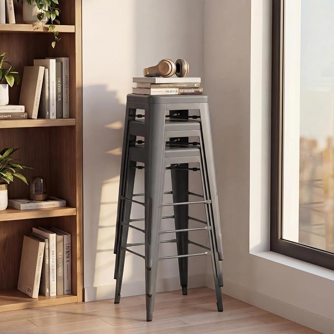Shahoo 30 Inches Metal Bar Stools Counter Height Stackable Backless Stools - Image 7