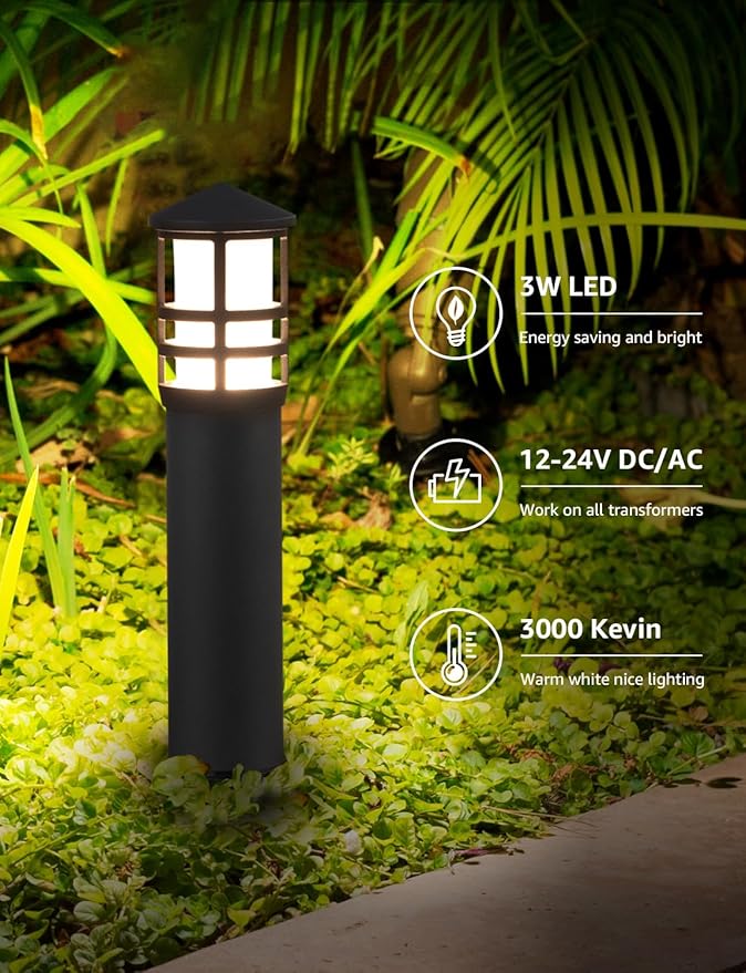 SUNVIE 4-Pack Low Voltage Pathway Lights 3W 3000K 12-24V LED Landscape Bollard - Image 2