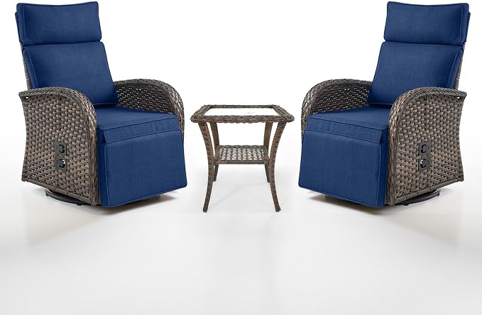 Belord Dual-Adjust Swivel Outdoor Recliner Chair Set of 3 by Belord