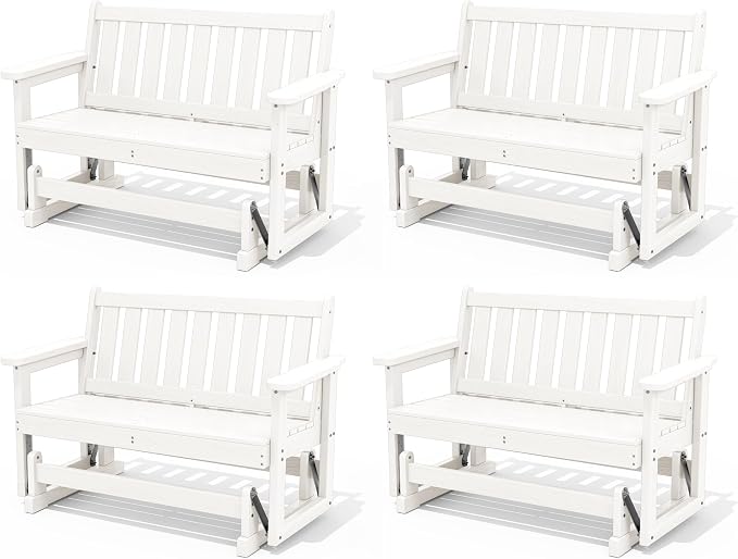 SERWALL Outdoor Glider Bench Set of 4, HDPE Weather-Resistant Swinging Bench by SERWALL