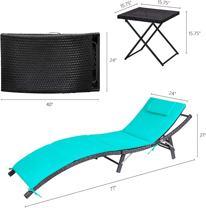 Devoko Patio Chaise Lounge Sets Outdoor Rattan Adjustable Back 3 Pieces - Image 8