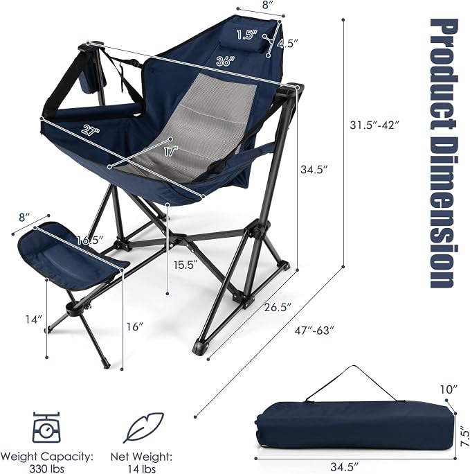 Tangkula Set of 2 Hammock Camping Chair, Portable Camp Chair - Image 3