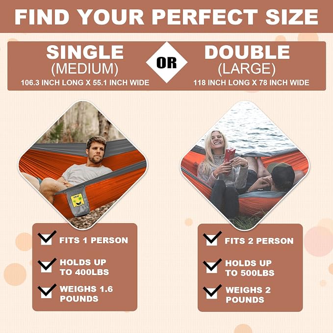 SZHLUX Camping Hammock Double & Single Portable Hammocks - Image 2