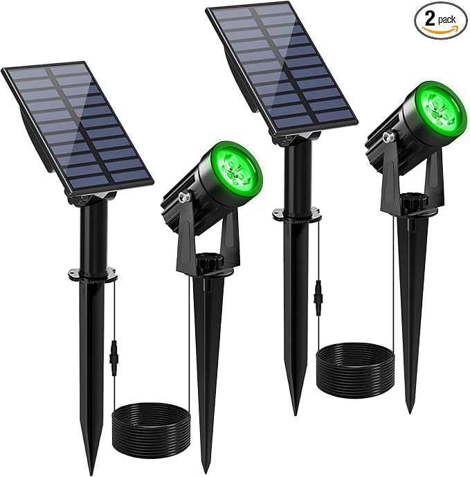 Green Solar Spot Lights Outdoor, 2 Pack Solar Landscape Spotlights IP65 by CREPOW