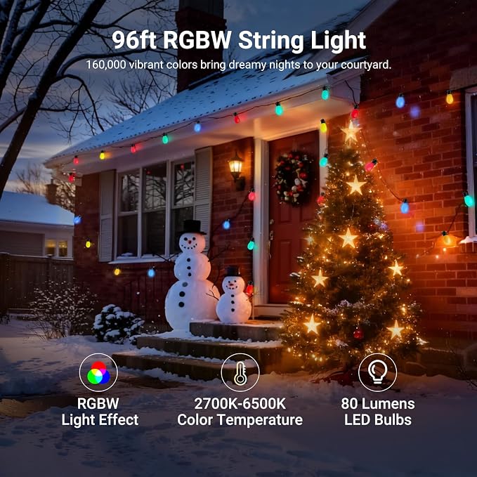 NEEWER 96ft Outdoor String Lights, App Control Smart AI RGBW Hanging Outside - Image 2