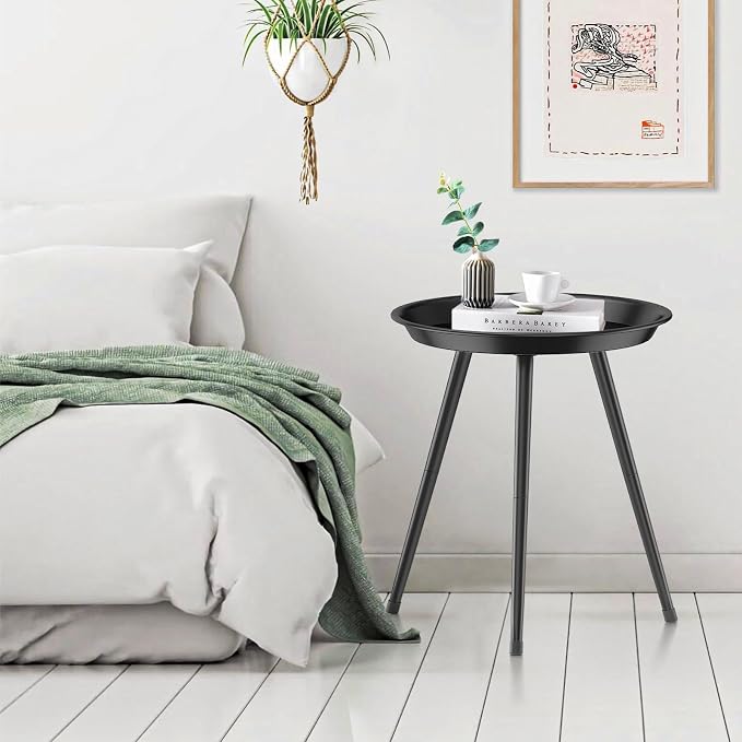 SYQ Small Black Side Table, Modern Round Metal end Table, Simple Circle Accent - Image 4