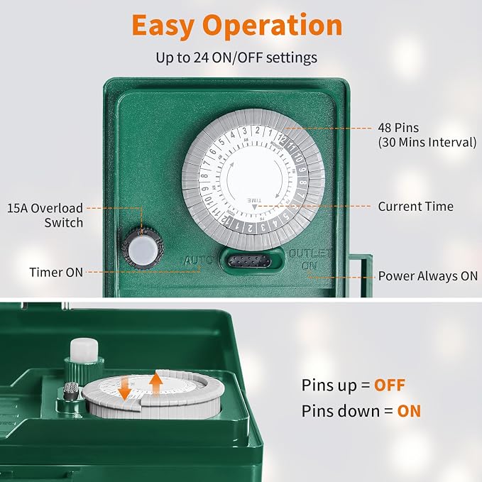 SURAIELEC Outdoor Power Stake, 24-Hour Mechanical Light Timer, Electrical Power - Image 2