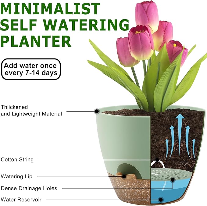 Plant Pots 12/10/9 Inch Self Watering Pots, Plastic Flower Pots, Nursery - Image 4