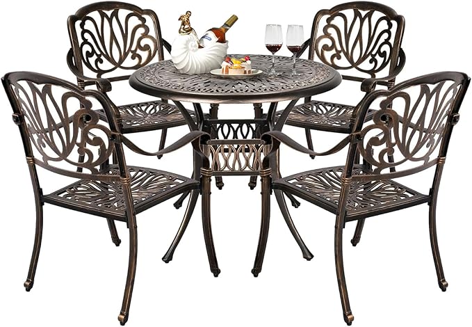 VINGLI 5 Pieces Outdoor Patio Dining Set, Cast Aluminium Patio Furniture Set by VINGLI