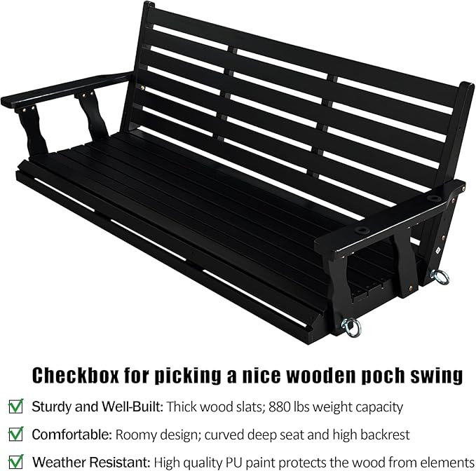 Wooden Porch Swing, Ergonomic Seat, Bench Swing - Image 3