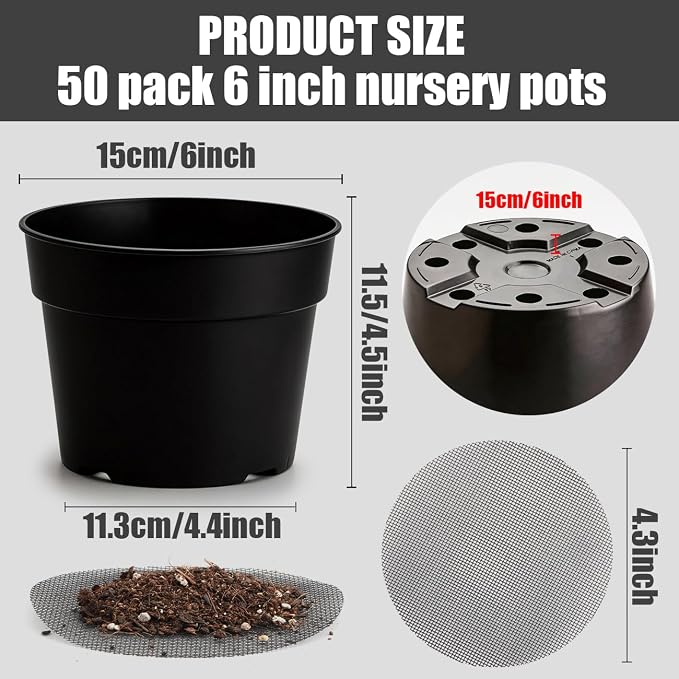 50 Pack 6 Inch Nursery Pots, Plastic Flower Pots, Thick Plant Pots - Image 2