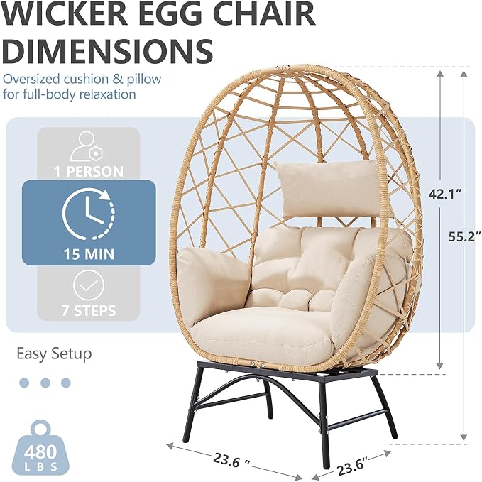 SWITTE Wicker Egg Chair Outdoor, Oversized Patio Lounge Chairs - Image 3
