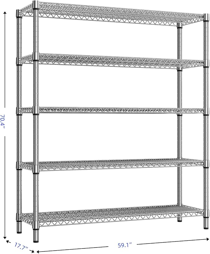 3500LBS 59" W 5 Tier Storage Shelves Rack Metal Wire Shelving Unit, Storage - Image 3