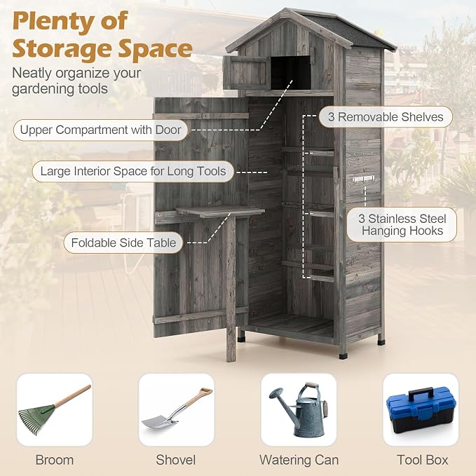 Goplus All-in-One Storage Shed, Vertical Utility Tool Organizer w/Shelves & - Image 4