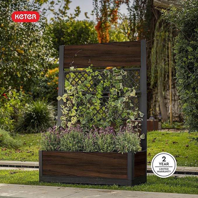 Keter Outdoor Planter Box with Privacy Screen and Trellis – 26 Gallon Raised - Image 10